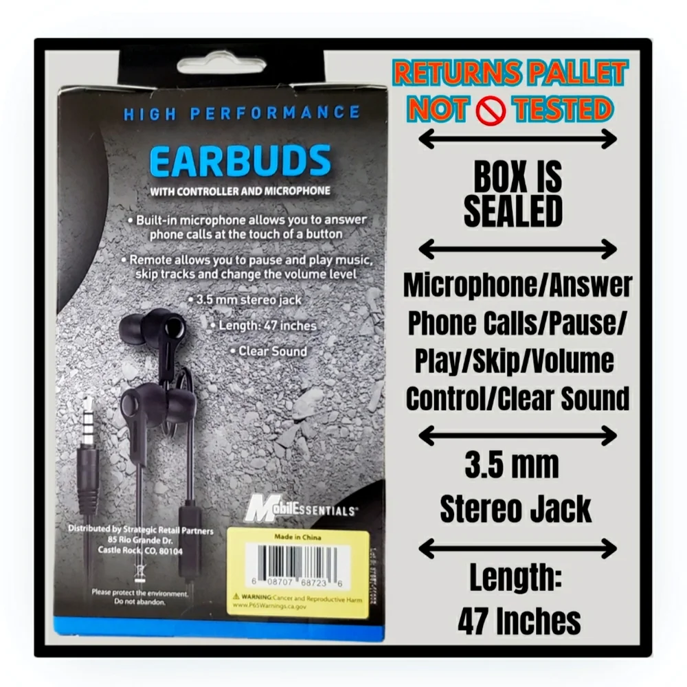 🥳NEW/SEALED WIRED EARBUDS/w CONTROLS & MICROPHONE